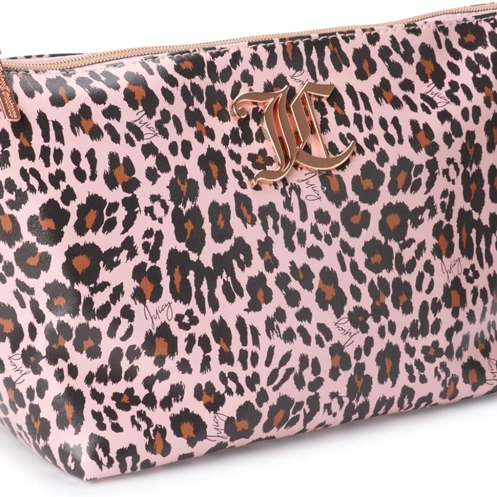 Juicy Couture Pink and Black Leopard Print Cosmetic Case